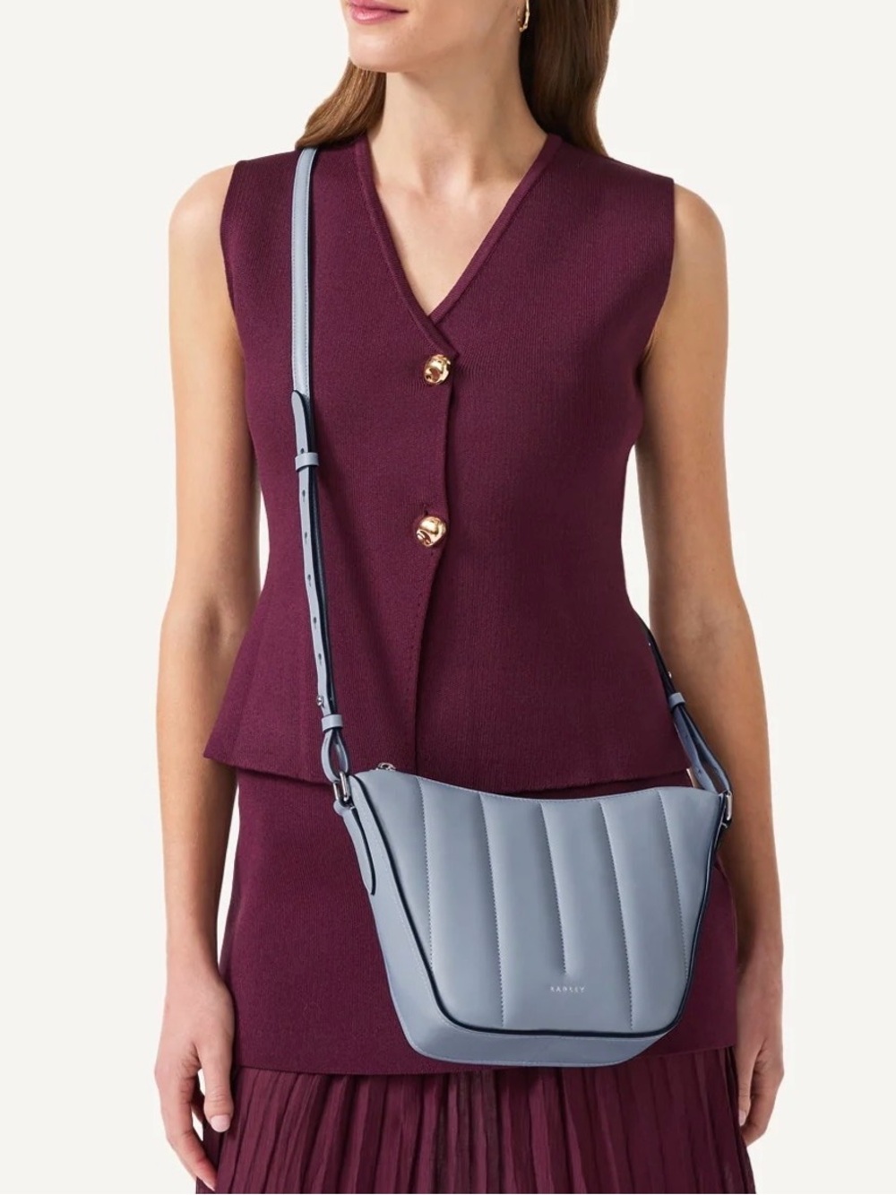 Radley Oak Street in Light Blue Leather Small Cross Body Bag Quilted Crossbody
